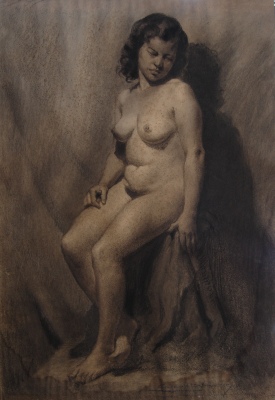 Nu feminino sentado (academia)