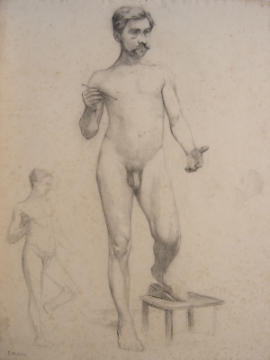 Nu masculino de pé - 2 croquis (academia)